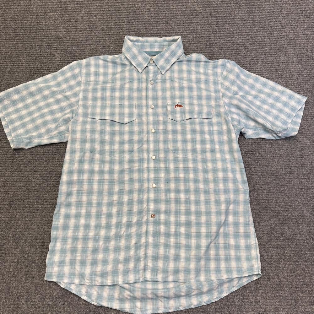 Simms Shirt Mens Small Blue Short Sleeve Plaid Fishing Performance Top Vented